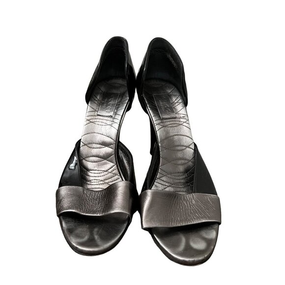 Gucci Womens Black Patent Pewter Metallic Leather D'orsay Peep Toe Heels 9 - Picture 4 of 12
